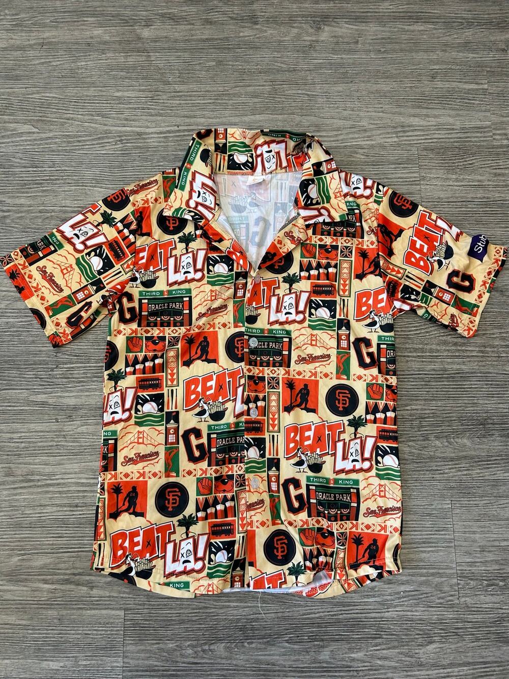 SF Giants Beat LA Hawaiian Shirt Medium 2024 SGA Oracle Park Aloha Button Up
